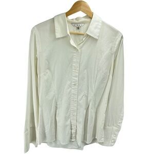 CAbi Womens Button Down Long Sleeve Collared Shirt Cotton Blend Cream Size 8